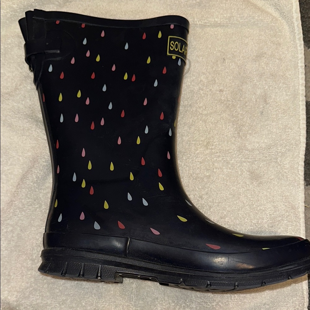 Solar Black Rain Boots with Colorful Raindrop Pattern